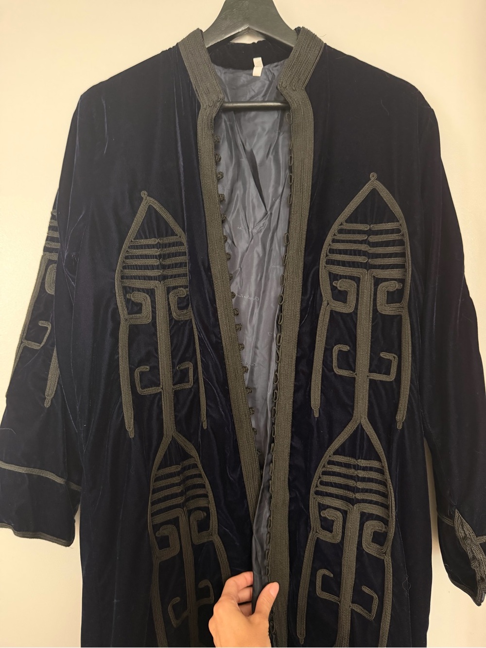 Navy Blue Embroidered Velvet Coat